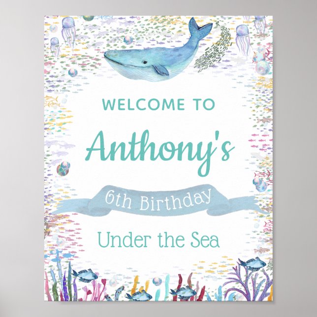 Under The Sea Any Age Birthday Welcome Sign (Front)
