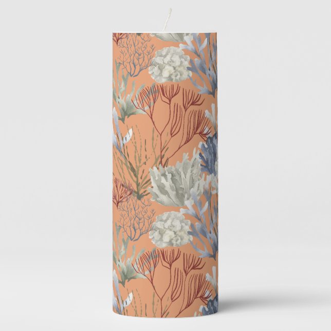 Under the Sea Apricot Corals Pillar Candle (Front)