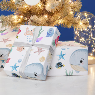 Under the sea aqua baby shower gift  wrapping paper