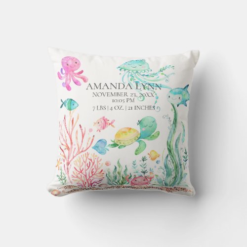 Under the Sea Baby Birth Stats Pillow