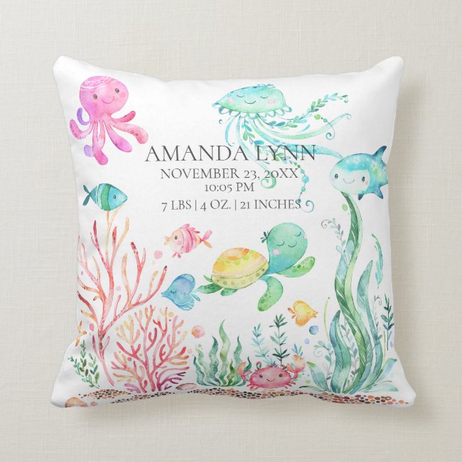 Under the Sea Baby Birth Stats Pillow