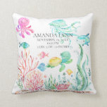 Under the Sea Baby Birth Stats Pillow<br><div class="desc">Cute under the sea pillow for a baby girl.  Easy to personalize with baby's birth stats!  Change the background color by clicking on customize & using our color picker. Matching items available in our shop.</div>