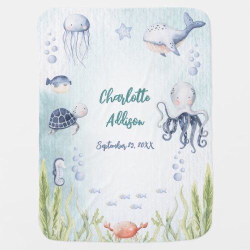 Under The Sea Baby Blanket Custom Name Birth Date