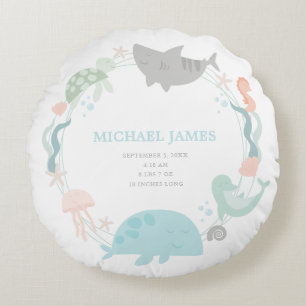 Under The Sea Baby Boy Keepsake Nursery  Round Pillow