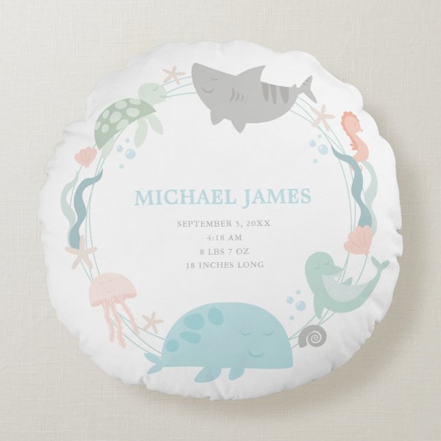 Under The Sea Baby Boy Keepsake Nursery  Round Pillow (Front)