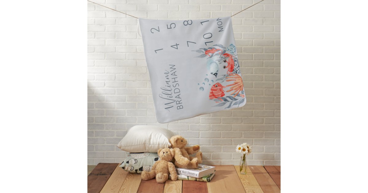 Under The Sea | Baby Boy | Milestone Baby Blanket | Zazzle