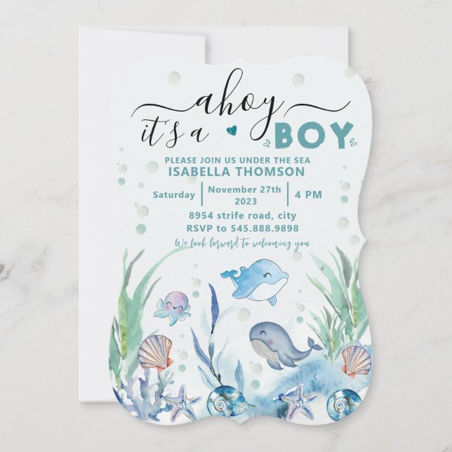 under the sea baby boy shower invitations (Front)
