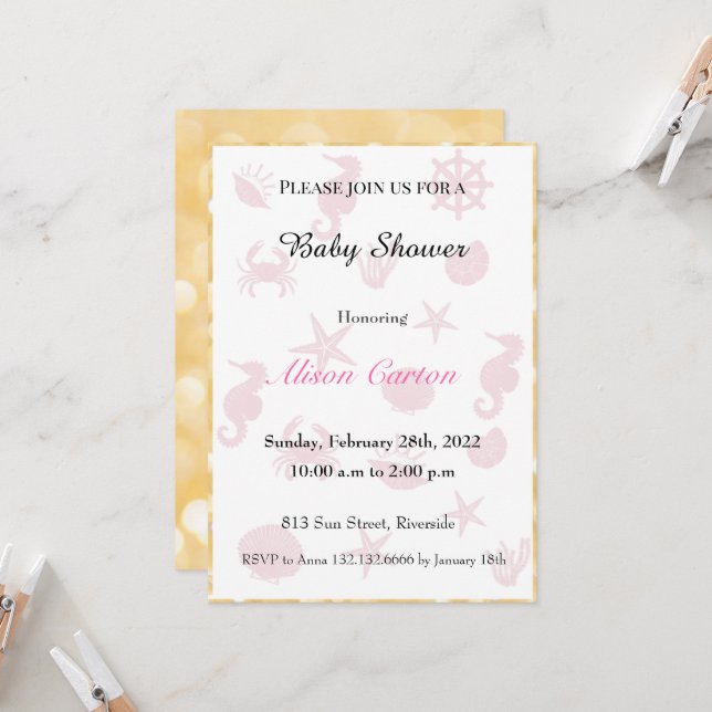Under the sea baby girl baby shower invitation (Front/Back In Situ)