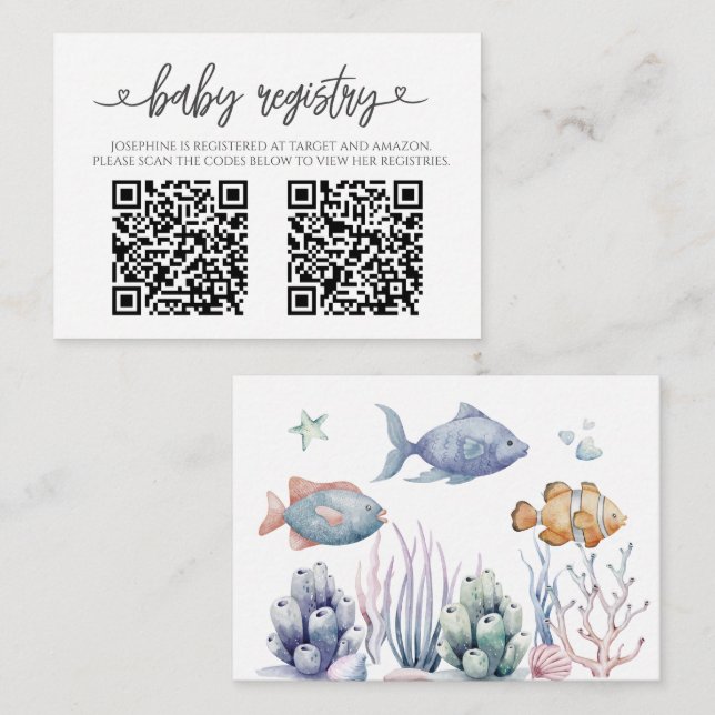 Under the Sea Baby Registry Card with 2 QR Codes (Front/Back)