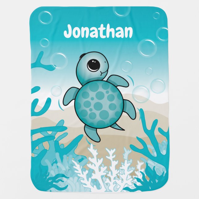 Under the Sea Baby Sea Turtle Baby Blanket (Front)