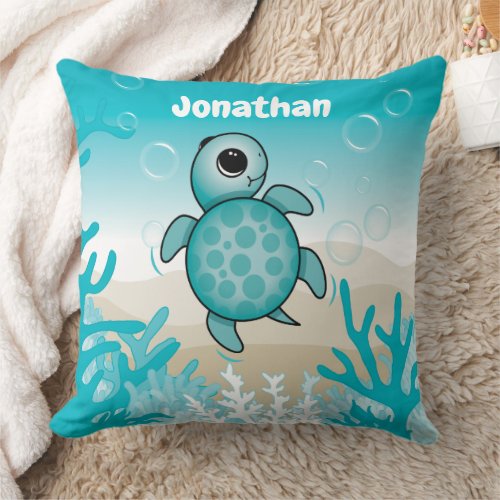 Under the Sea Baby Sea Turtle Throw Pillow