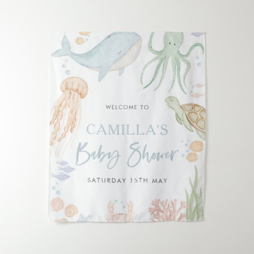 Under The Sea Baby Shower Backdrop Tapestry