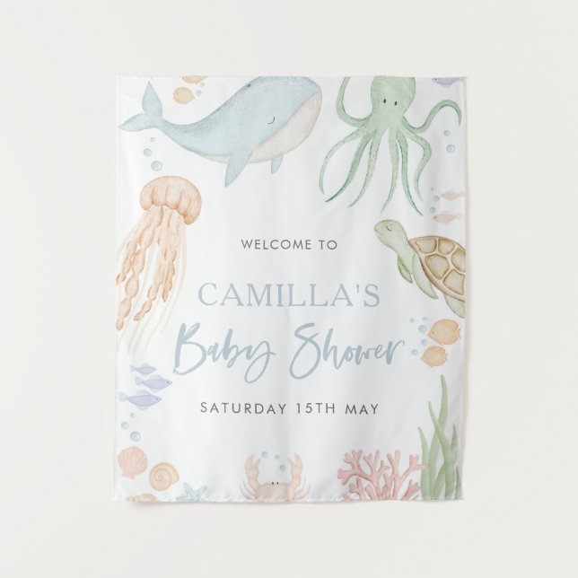 Under The Sea Baby Shower Backdrop Tapestry (Front)
