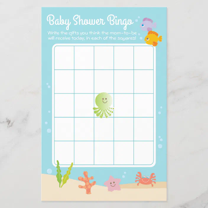 Under The Sea Baby Shower Bingo Game Blue Green Zazzle Com