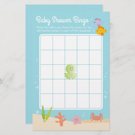 Under the Sea Baby Shower Bingo Game blue & green (Front/Back)