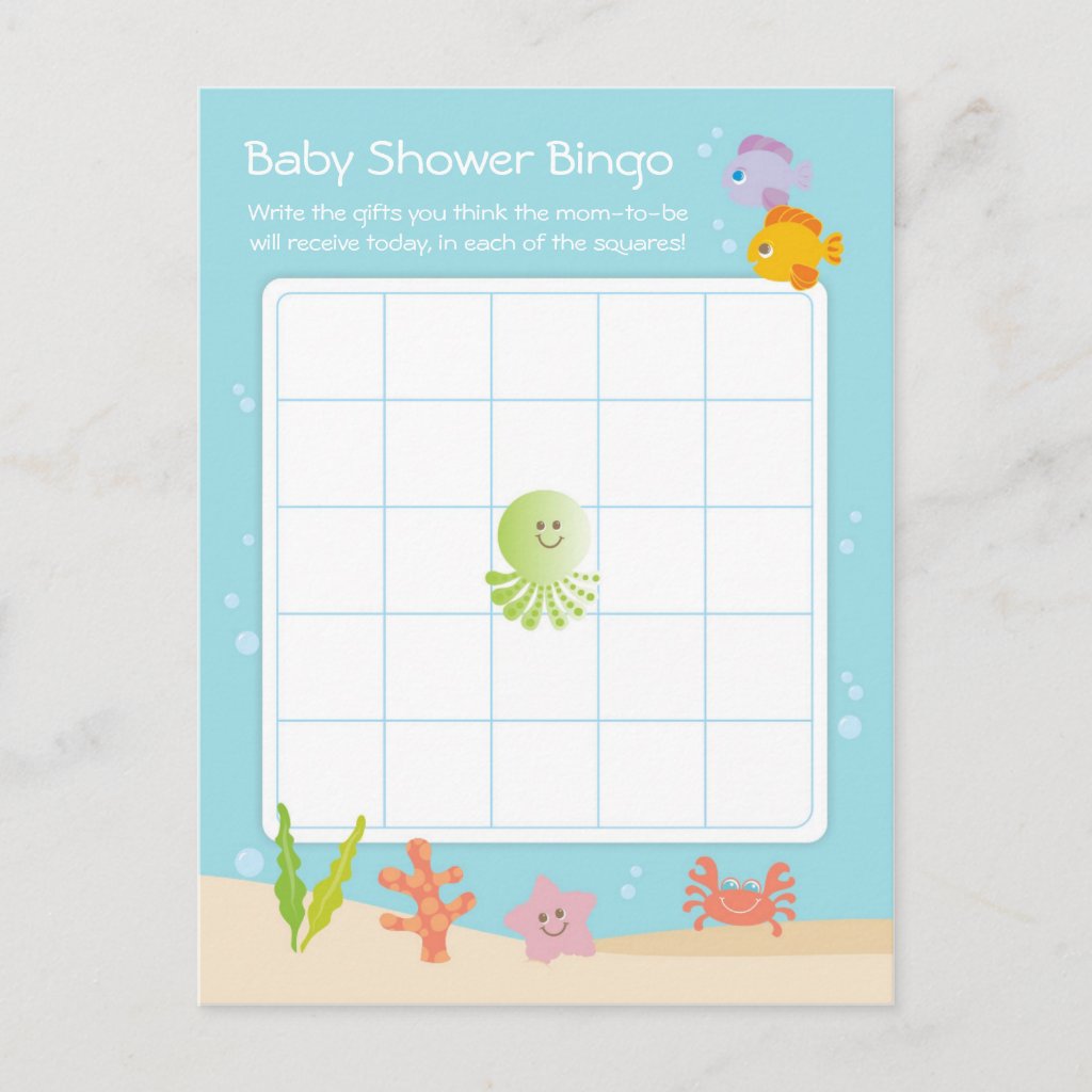 Under the Sea Baby Shower Bingo Game Card