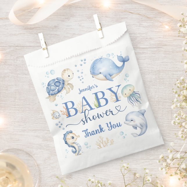 Under The Sea Baby Shower Blue Ocean  Favor Bag (Clipped)