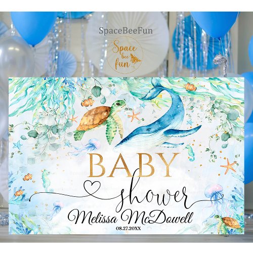 Under the sea Baby Shower Boy Backdrop Banner 