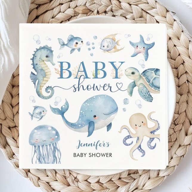 Under The Sea Baby Shower Boy Blue Ocean Napkins (Creator Uploaded)
