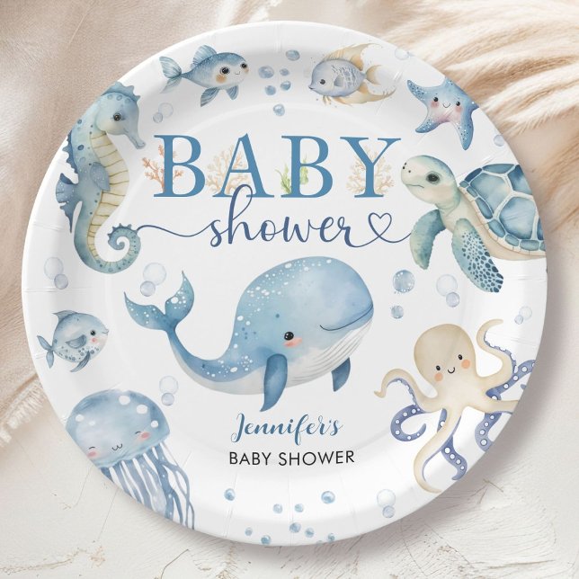Under The Sea Baby Shower Boy Blue Ocean Paper Plates (Creator Uploaded)