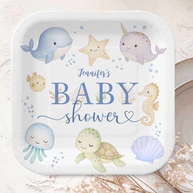 Under The Sea Baby Shower Boy Ocean Paper Plates (Creator Uploaded)