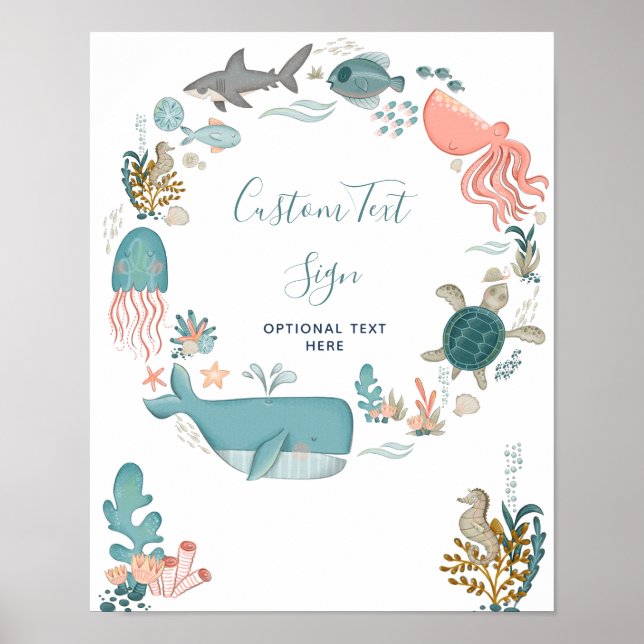 Under the Sea Baby Shower Custom Text Poster (Front)