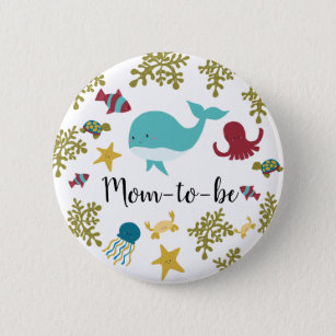 Under the Sea Baby Shower Cute Kawaii Mom-to-be Bu Button