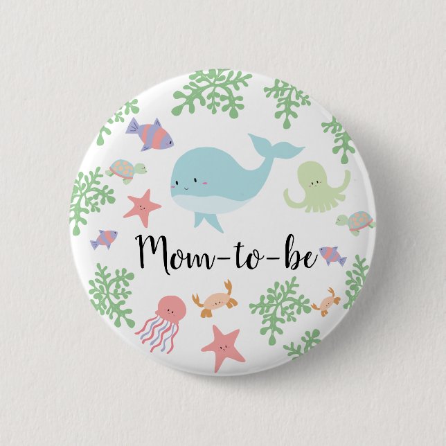 Under the Sea Baby Shower Cute Kawaii Mom-to-be Button (Front)