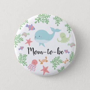 Under the Sea Baby Shower Cute Kawaii Mom-to-be Button