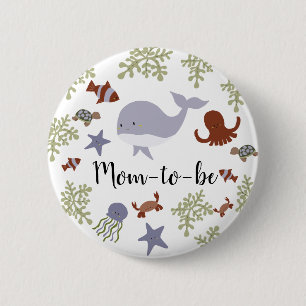 Under the Sea Baby Shower Cute Kawaii Mom-to-be Button