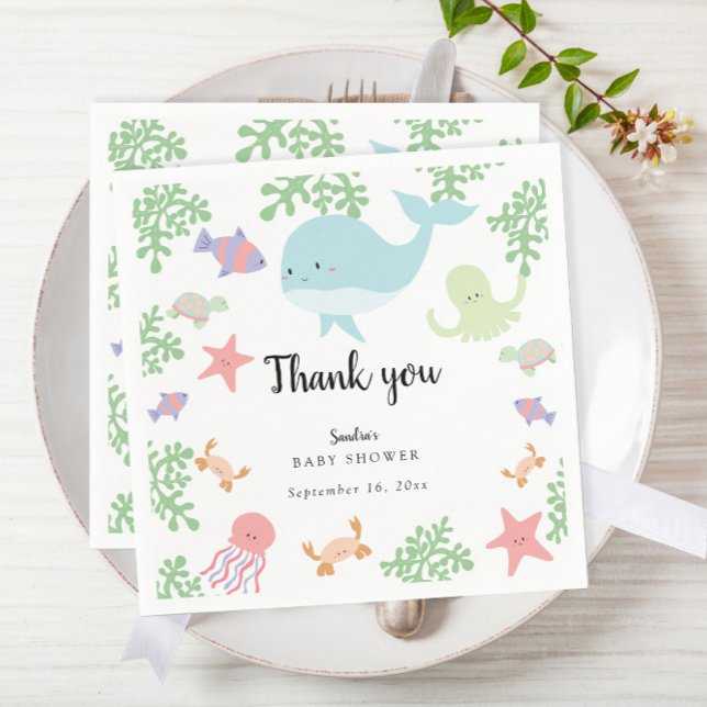 Under the Sea Baby Shower Cute Kawaii Thank you  Napkins (Creator Uploaded)