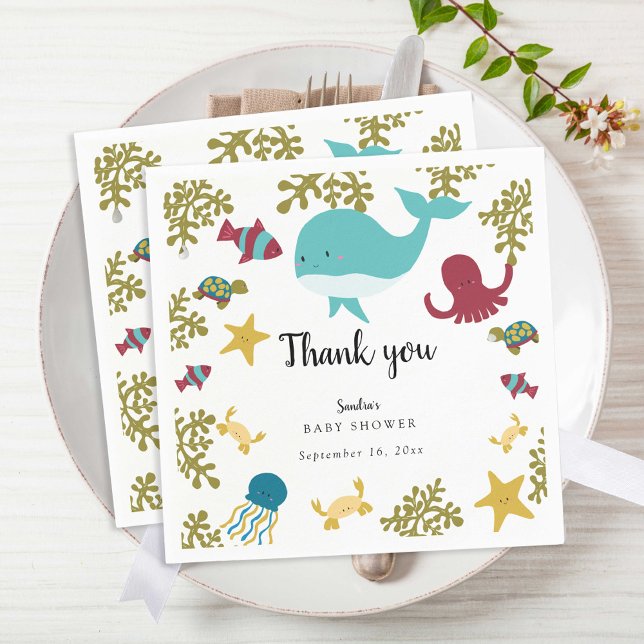 Under the Sea Baby Shower Cute Kawaii Thank you  Napkins (Creator Uploaded)