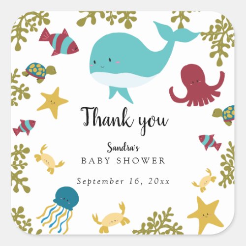 Under the Sea Baby Shower Cute Kawaii Thank you  S Square Sticker