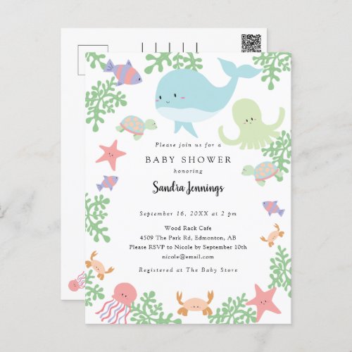 Under the Sea Baby Shower Cute Pastel Kawaii Postcard