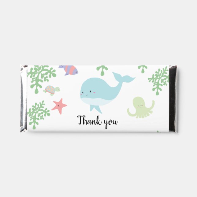 Under the Sea Baby Shower Cute Pastel Thank you  Hershey Bar Favors (Front)