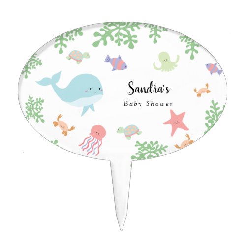 Under the Sea Baby Shower Cute Welcome Pastel Cake Topper