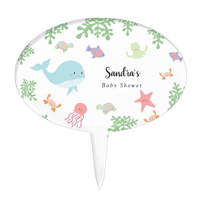 Under the Sea Baby Shower Cute Welcome Pastel Cake Topper (Front)