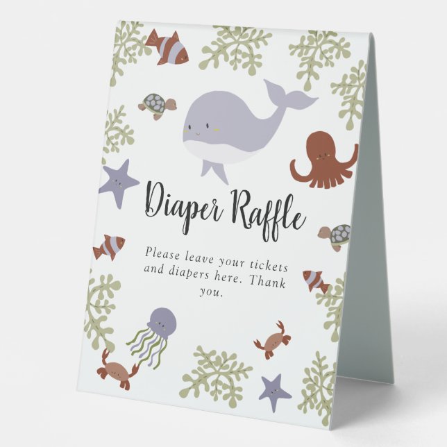 Under the Sea Baby Shower Diaper Raffle Pastel Tab Table Tent (Front)