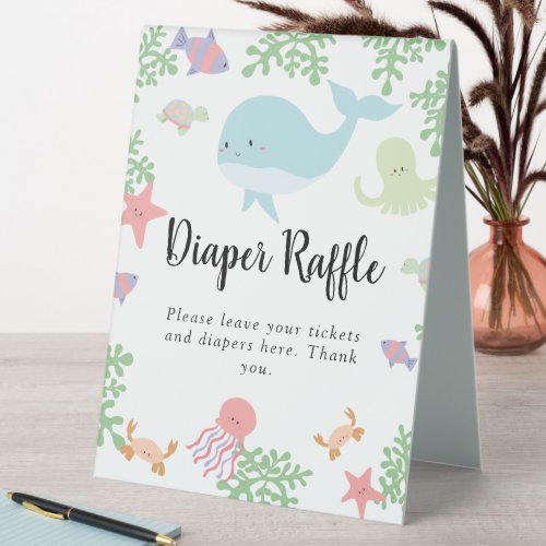 Under the Sea Baby Shower Diaper Raffle Pastel Table Tent Sign