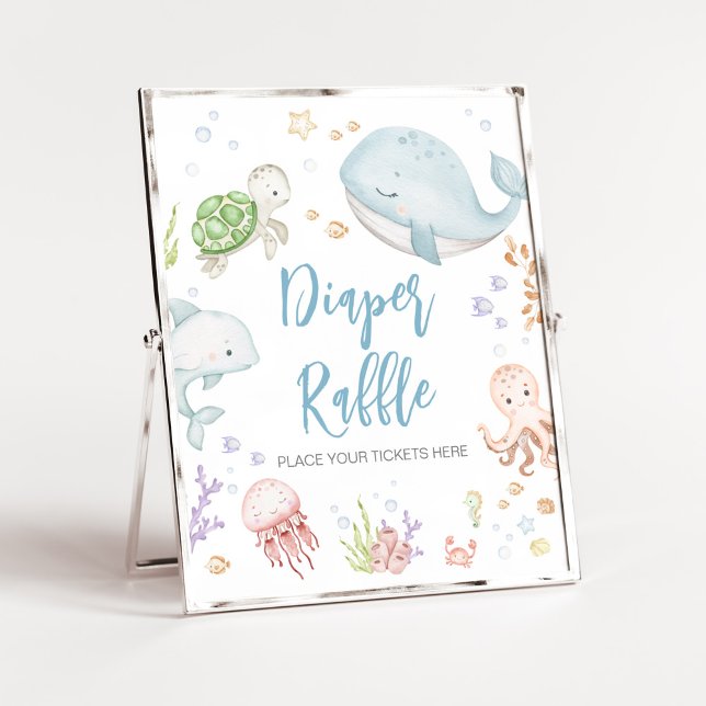 Under The Sea Baby Shower Diaper Raffle Poster (Sea Creatures Ocean Baby Shower Diaper Raffle Sign)