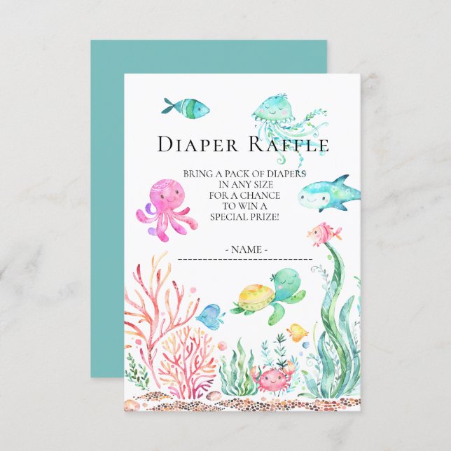 Under the Sea Baby Shower Diaper Raffle Ticket Invitation (Front/Back)