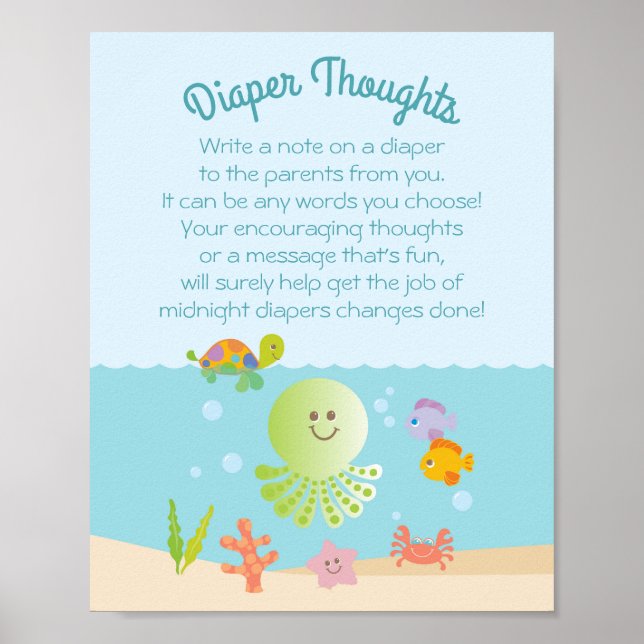 Under the Sea Baby Shower Diaper Thoughts Game Poster (Front)