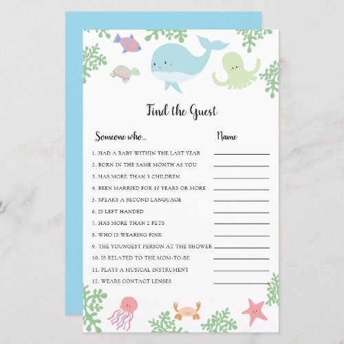 Under the Sea Baby Shower Find the Guest Game