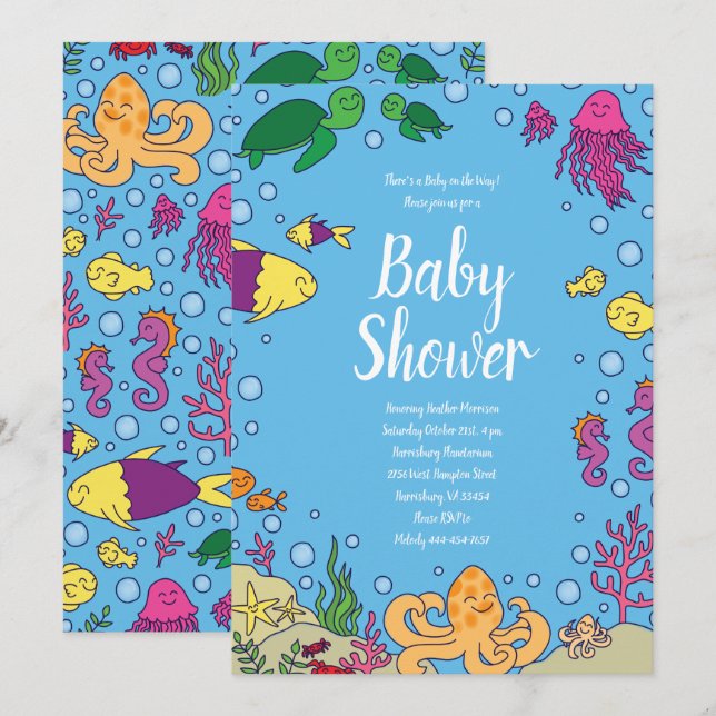 Under the Sea Baby Shower Fish Ocean Invitation (Front/Back)