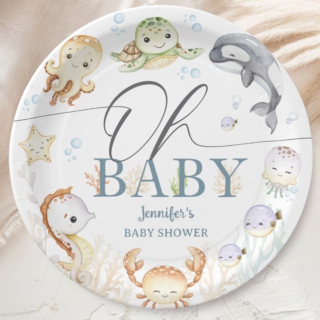 Under The Sea Baby Shower Gender Neutral Ocean Paper Plates (Creator Uploaded)