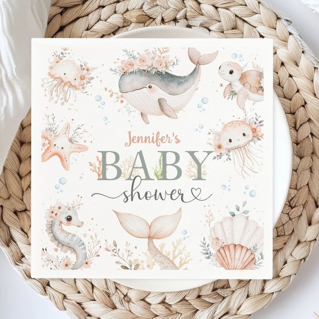 Under The Sea Baby Shower Girl Boho Paper Napkin (Creator Uploaded)