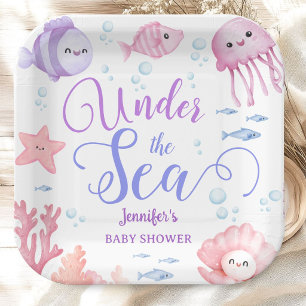 Under the Sea Baby Shower Girl Pink Ocean Animals Paper Plates