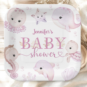 Under The Sea Baby Shower Girl Pink Ocean Paper Plates