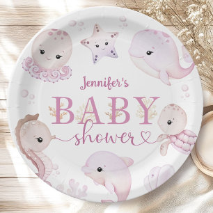 Under The Sea Baby Shower Girl Pink Ocean Paper Plates