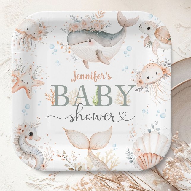 Under The Sea Baby Shower Girl Pink Ocean Paper Plates (Creator Uploaded)